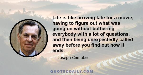 Life is like arriving late for a movie, having to figure out what was going on without bothering everybody with a lot of questions, and then being unexpectedly called away before you find out how it ends.