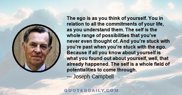 The ego is as you think of yourself. You in relation to all the commitments of your life, as you understand them. The self is the whole range of possibilities that you've never even thought of. And you're stuck with