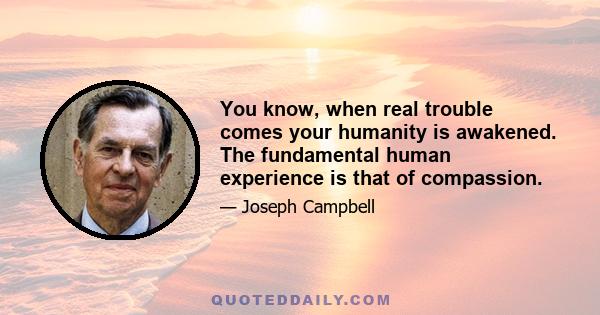 You know, when real trouble comes your humanity is awakened. The fundamental human experience is that of compassion.