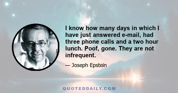 I know how many days in which I have just answered e-mail, had three phone calls and a two hour lunch. Poof, gone. They are not infrequent.