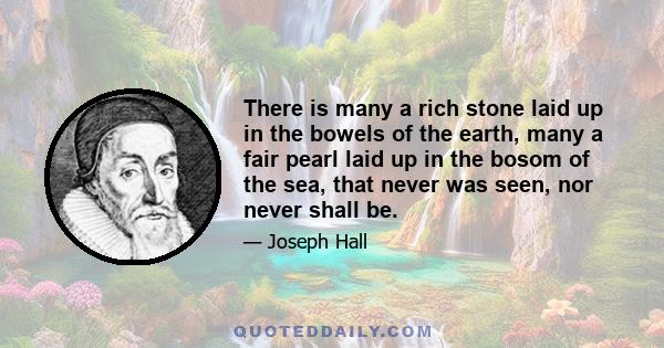 There is many a rich stone laid up in the bowels of the earth, many a fair pearl laid up in the bosom of the sea, that never was seen, nor never shall be.