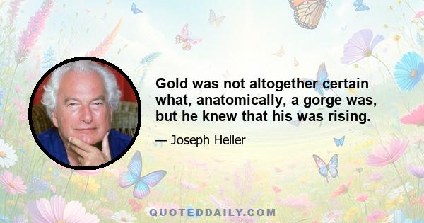 Gold was not altogether certain what, anatomically, a gorge was, but he knew that his was rising.