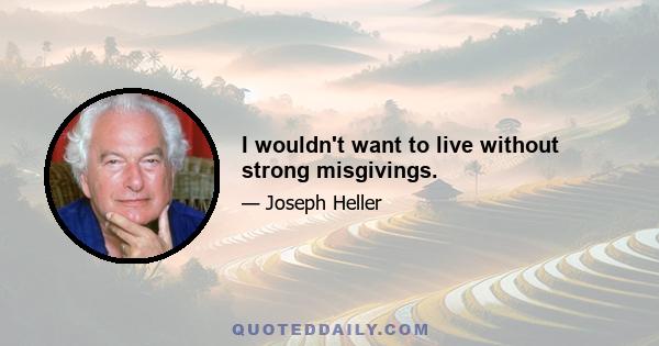 I wouldn't want to live without strong misgivings.