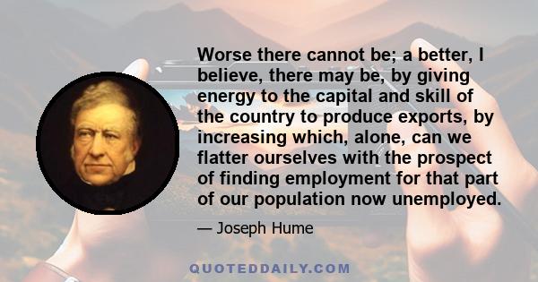 Worse there cannot be; a better, I believe, there may be, by giving energy to the capital and skill of the country to produce exports, by increasing which, alone, can we flatter ourselves with the prospect of finding