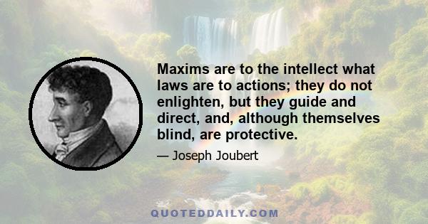 Maxims are to the intellect what laws are to actions; they do not enlighten, but they guide and direct, and, although themselves blind, are protective.