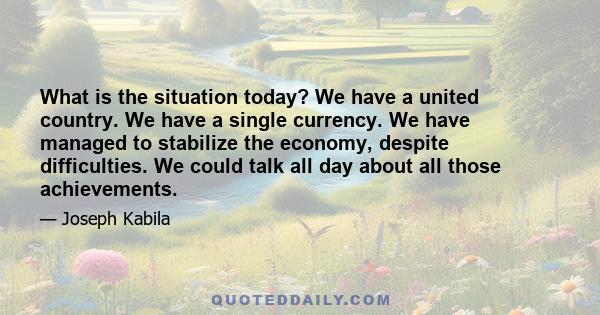 What is the situation today? We have a united country. We have a single currency. We have managed to stabilize the economy, despite difficulties. We could talk all day about all those achievements.