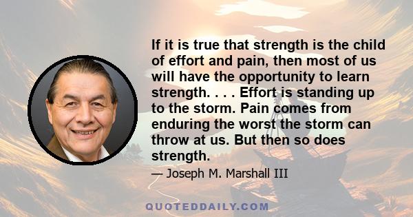 If it is true that strength is the child of effort and pain, then most of us will have the opportunity to learn strength. . . . Effort is standing up to the storm. Pain comes from enduring the worst the storm can throw