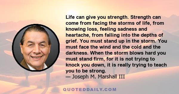 Life can give you strength. Strength can come from facing the storms of life, from knowing loss, feeling sadness and heartache, from falling into the depths of grief. You must stand up in the storm. You must face the