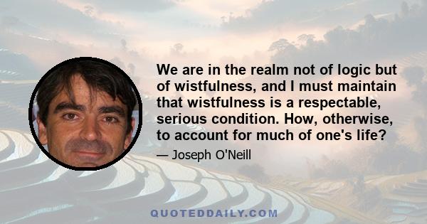 We are in the realm not of logic but of wistfulness, and I must maintain that wistfulness is a respectable, serious condition. How, otherwise, to account for much of one's life?