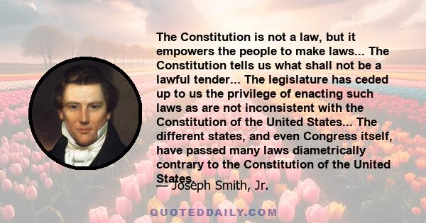 The Constitution is not a law, but it empowers the people to make laws... The Constitution tells us what shall not be a lawful tender... The legislature has ceded up to us the privilege of enacting such laws as are not