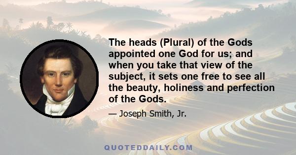 The heads (Plural) of the Gods appointed one God for us; and when you take that view of the subject, it sets one free to see all the beauty, holiness and perfection of the Gods.