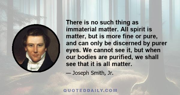 There is no such thing as immaterial matter. All spirit is matter, but is more fine or pure, and can only be discerned by purer eyes. We cannot see it, but when our bodies are purified, we shall see that it is all