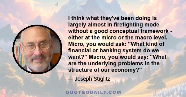 I think what they've been doing is largely almost in firefighting mode without a good conceptual framework - either at the micro or the macro level. Micro, you would ask: What kind of financial or banking system do we