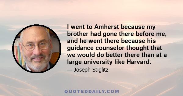 I went to Amherst because my brother had gone there before me, and he went there because his guidance counselor thought that we would do better there than at a large university like Harvard.