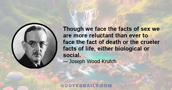 Though we face the facts of sex we are more reluctant than ever to face the fact of death or the crueler facts of life, either biological or social.