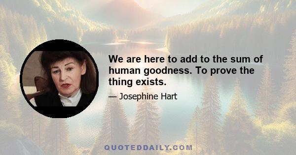 We are here to add to the sum of human goodness. To prove the thing exists.