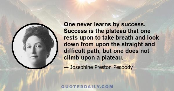 One never learns by success. Success is the plateau that one rests upon to take breath and look down from upon the straight and difficult path, but one does not climb upon a plateau.