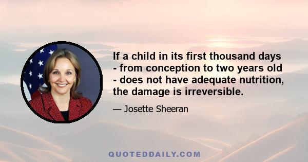 If a child in its first thousand days - from conception to two years old - does not have adequate nutrition, the damage is irreversible.