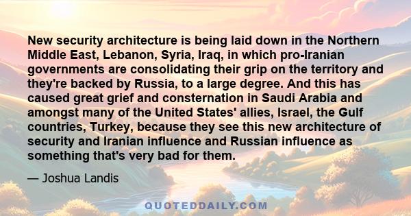 New security architecture is being laid down in the Northern Middle East, Lebanon, Syria, Iraq, in which pro-Iranian governments are consolidating their grip on the territory and they're backed by Russia, to a large