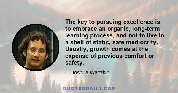 The key to pursuing excellence is to embrace an organic, long-term learning process, and not to live in a shell of static, safe mediocrity. Usually, growth comes at the expense of previous comfort or safety.