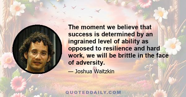 The moment we believe that success is determined by an ingrained level of ability as opposed to resilience and hard work, we will be brittle in the face of adversity.