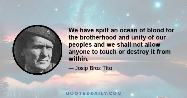 We have spilt an ocean of blood for the brotherhood and unity of our peoples and we shall not allow anyone to touch or destroy it from within.