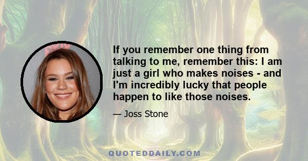 If you remember one thing from talking to me, remember this: I am just a girl who makes noises - and I'm incredibly lucky that people happen to like those noises.