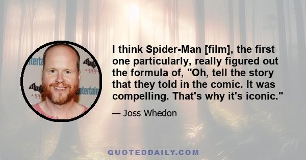 I think Spider-Man [film], the first one particularly, really figured out the formula of, Oh, tell the story that they told in the comic. It was compelling. That's why it's iconic.