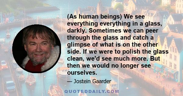 (As human beings) We see everything everything in a glass, darkly. Sometimes we can peer through the glass and catch a glimpse of what is on the other side. If we were to polish the glass clean, we'd see much more. But