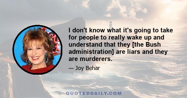 I don't know what it's going to take for people to really wake up and understand that they [the Bush administration] are liars and they are murderers.