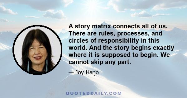 A story matrix connects all of us. There are rules, processes, and circles of responsibility in this world. And the story begins exactly where it is supposed to begin. We cannot skip any part.