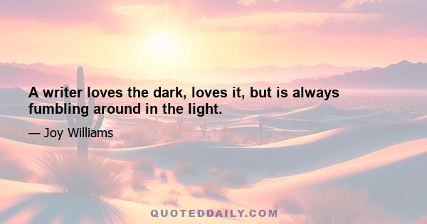 A writer loves the dark, loves it, but is always fumbling around in the light.