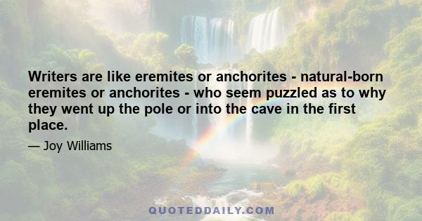 Writers are like eremites or anchorites - natural-born eremites or anchorites - who seem puzzled as to why they went up the pole or into the cave in the first place.