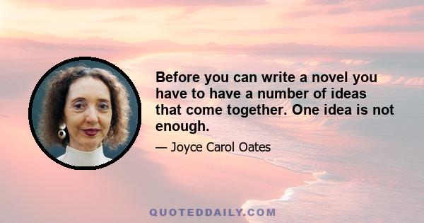 Before you can write a novel you have to have a number of ideas that come together. One idea is not enough.