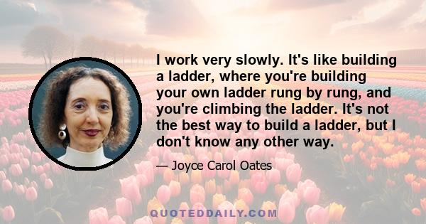 I work very slowly. It's like building a ladder, where you're building your own ladder rung by rung, and you're climbing the ladder. It's not the best way to build a ladder, but I don't know any other way.