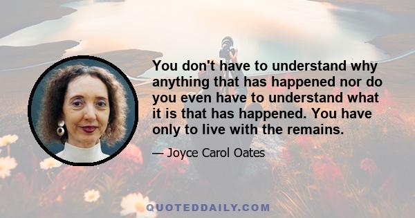 You don't have to understand why anything that has happened nor do you even have to understand what it is that has happened. You have only to live with the remains.