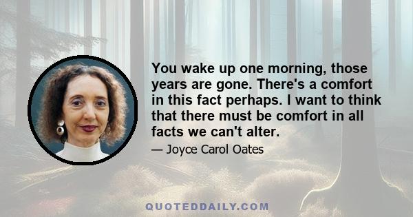 You wake up one morning, those years are gone. There's a comfort in this fact perhaps. I want to think that there must be comfort in all facts we can't alter.