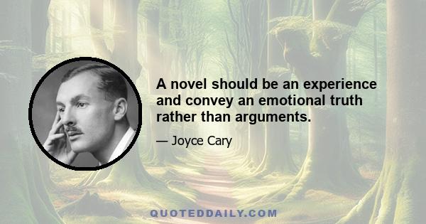 A novel should be an experience and convey an emotional truth rather than arguments.