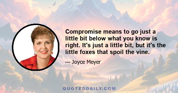 Compromise means to go just a little bit below what you know is right. It's just a little bit, but it's the little foxes that spoil the vine.