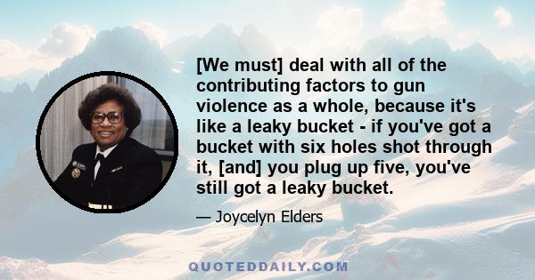 [We must] deal with all of the contributing factors to gun violence as a whole, because it's like a leaky bucket - if you've got a bucket with six holes shot through it, [and] you plug up five, you've still got a leaky