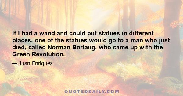 If I had a wand and could put statues in different places, one of the statues would go to a man who just died, called Norman Borlaug, who came up with the Green Revolution.