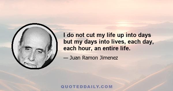 I do not cut my life up into days but my days into lives, each day, each hour, an entire life.