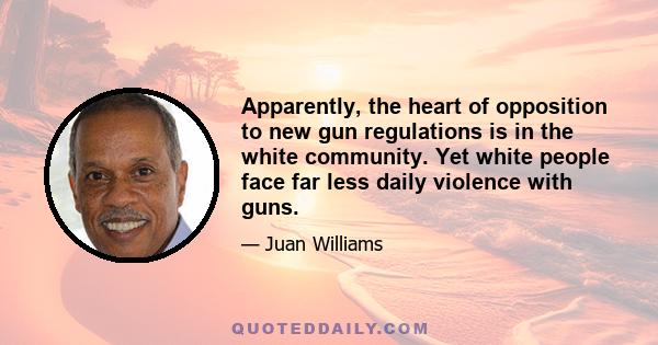 Apparently, the heart of opposition to new gun regulations is in the white community. Yet white people face far less daily violence with guns.