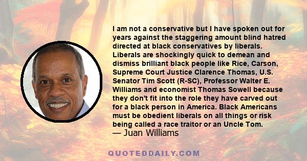 I am not a conservative but I have spoken out for years against the staggering amount blind hatred directed at black conservatives by liberals. Liberals are shockingly quick to demean and dismiss brilliant black people