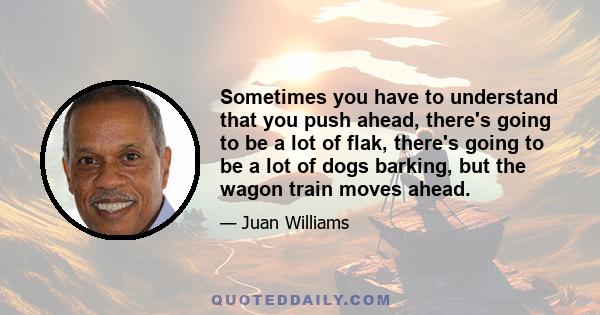 Sometimes you have to understand that you push ahead, there's going to be a lot of flak, there's going to be a lot of dogs barking, but the wagon train moves ahead.