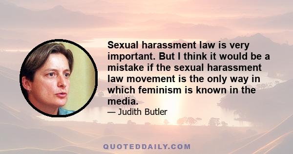 Sexual harassment law is very important. But I think it would be a mistake if the sexual harassment law movement is the only way in which feminism is known in the media.