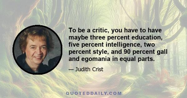 To be a critic, you have to have maybe three percent education, five percent intelligence, two percent style, and 90 percent gall and egomania in equal parts.