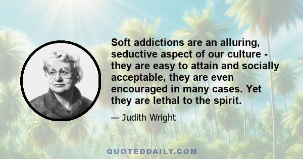 Soft addictions are an alluring, seductive aspect of our culture - they are easy to attain and socially acceptable, they are even encouraged in many cases. Yet they are lethal to the spirit.