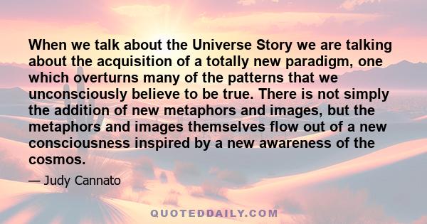 When we talk about the Universe Story we are talking about the acquisition of a totally new paradigm, one which overturns many of the patterns that we unconsciously believe to be true. There is not simply the addition