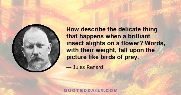 How describe the delicate thing that happens when a brilliant insect alights on a flower? Words, with their weight, fall upon the picture like birds of prey.